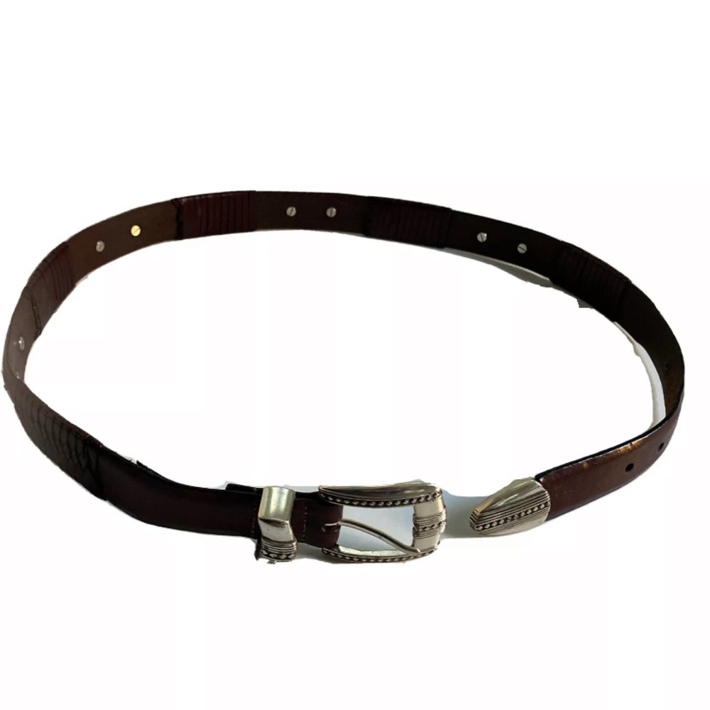 ❌SOLD❌Brighton Brown Leather Belt Mens sze 34 98057 Conchos Silver Tone - Picture 2 of 15